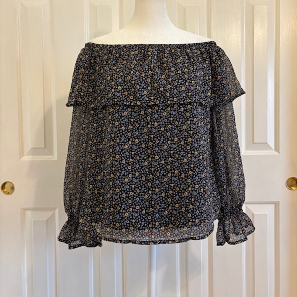 NWOT Abercrombie & Fitch Blue Ditsy Floral Off the Shoulder Blouse Size Large
